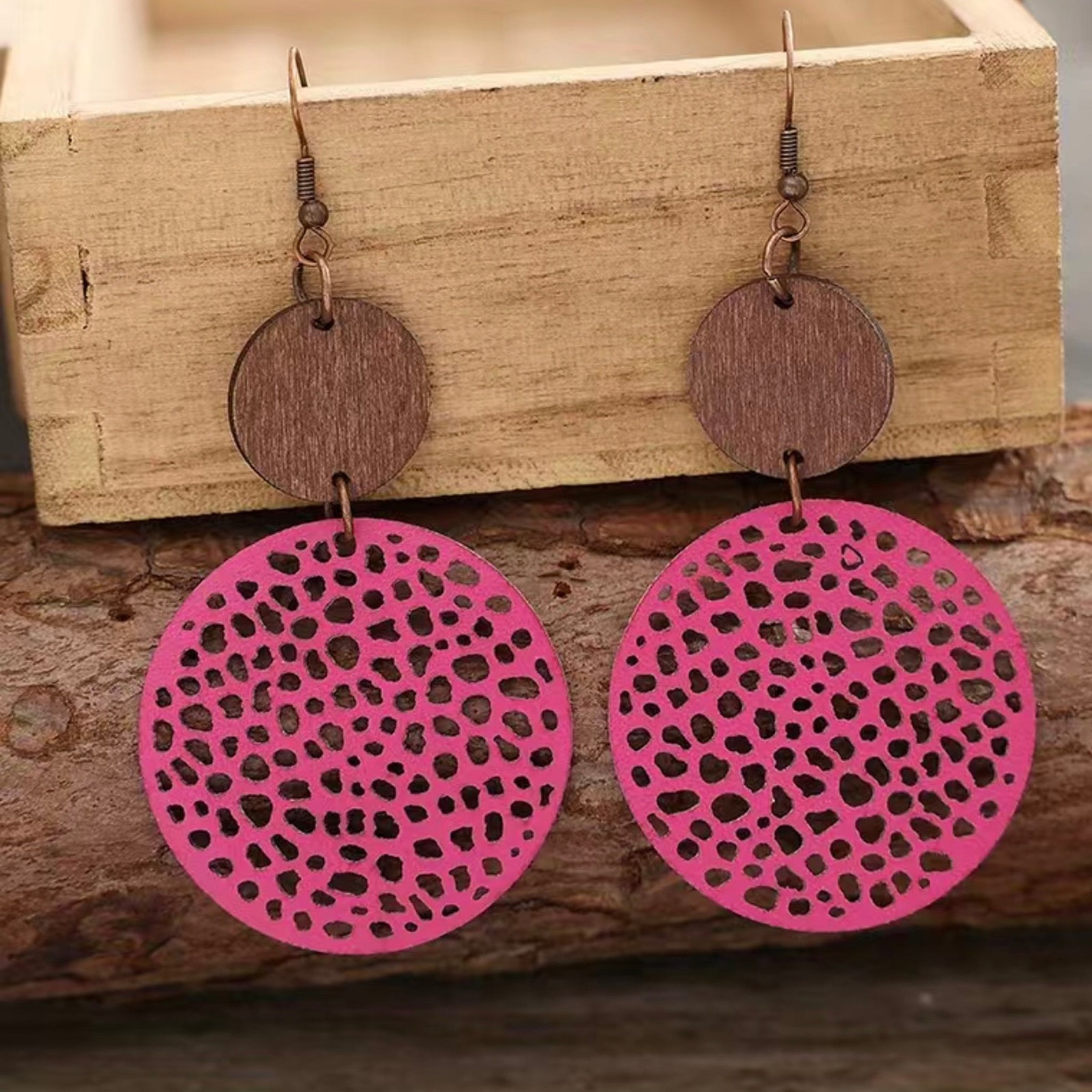 Leather And Wood Earrings 8$